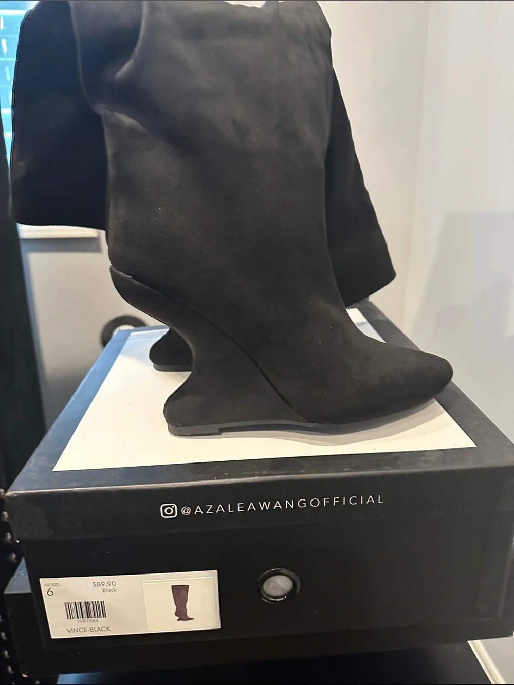 AKIRA  Azalea Wang Vince Black Faux Suede Wedge Boot